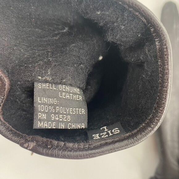 Vintage Womens Leather Gloves Sz L Black Fleece Lined Gathered Wrist - Picture 5 of 5